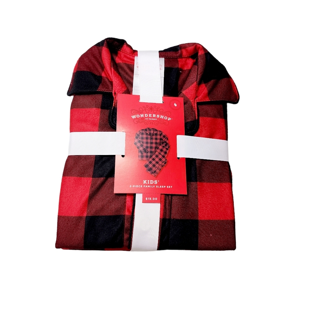 Kids 2-Piece Christmas‎ Plaid Pajama Set - Button Down Shirt - Size 4 - NWT